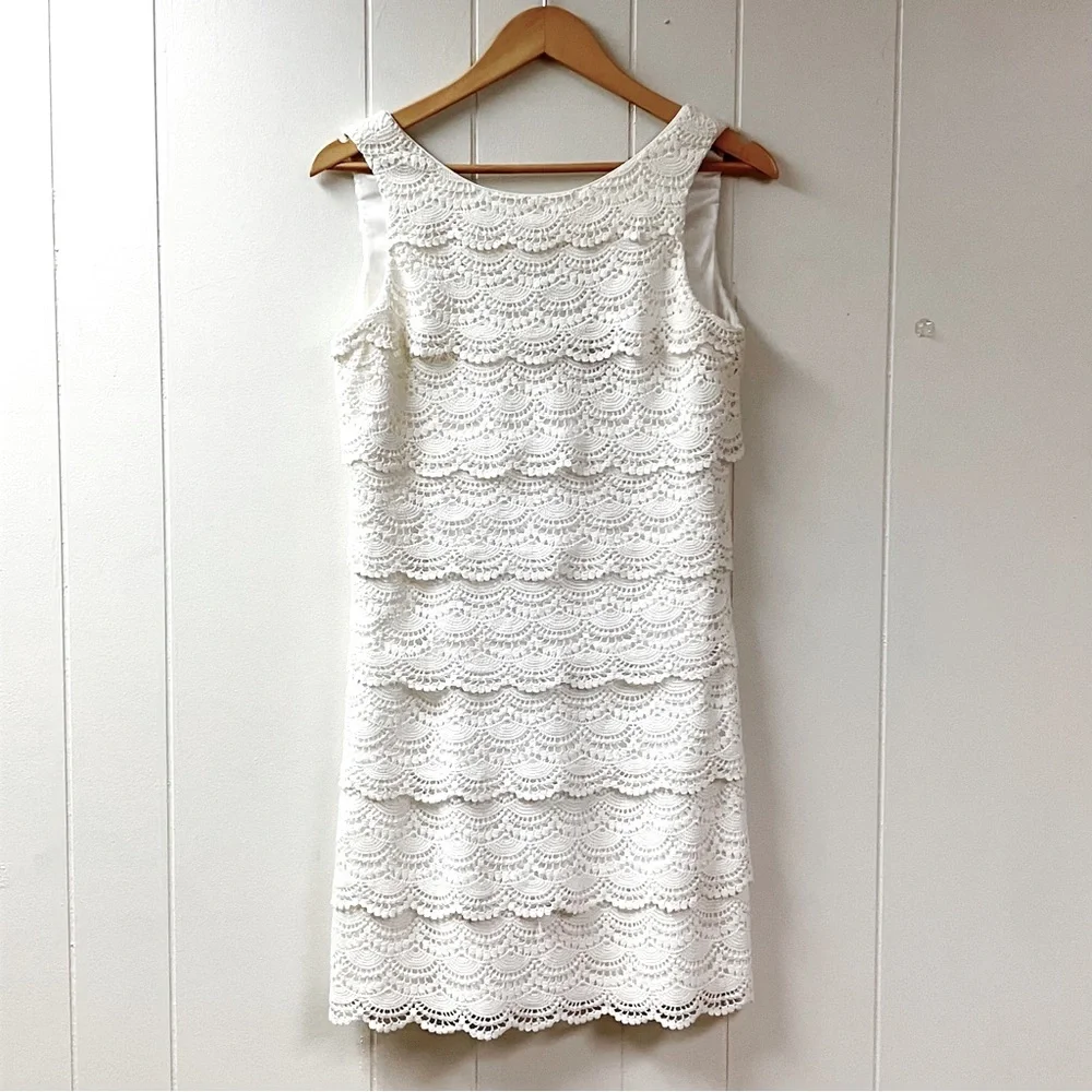 WHBM Womens White Crocheted Lace Dress SZ 4 Feminine Bridal Shower Coquette Boho - Picture 7 of 10